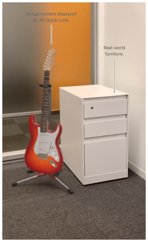 virtual guitar next to drawers