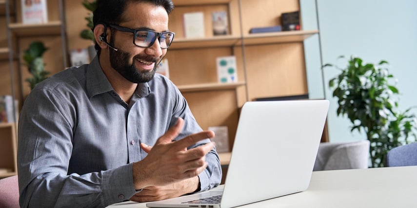 Account manager on a video call with a client that created custom products through a Magento product configurator