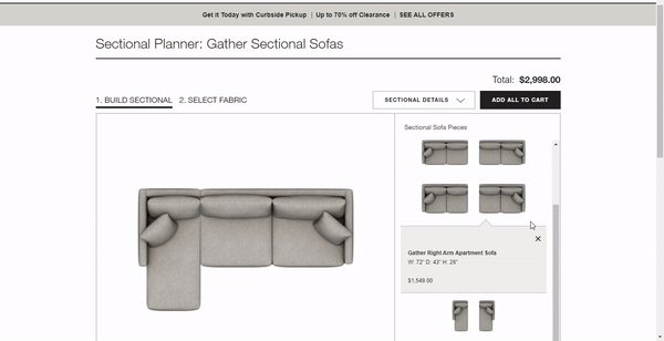 Crate & Barrel online furniture configurator