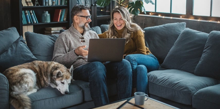 Couple having fun shopping through a Shopify product customizer