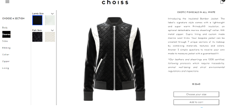 Choiss sports jacket customizer