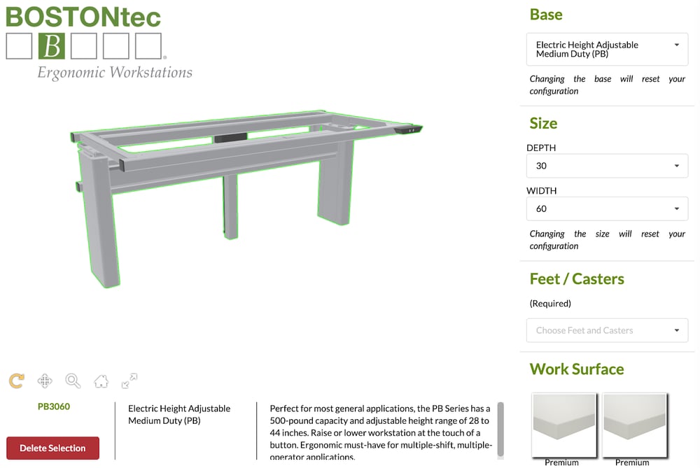 Bostontec online workstation customizer