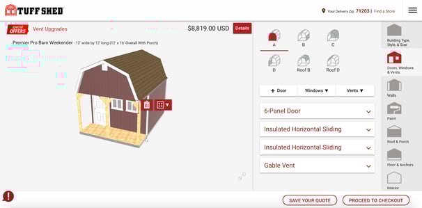 Screencap of product configurator in salesforce for TuffShed brand