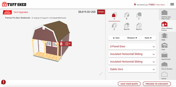 Screencap of product configurator in salesforce for TuffShed brand