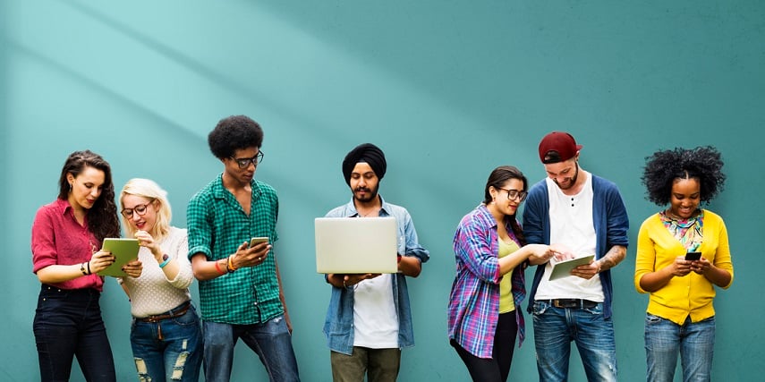 Group of people seeing a Shopify product customizer through social media