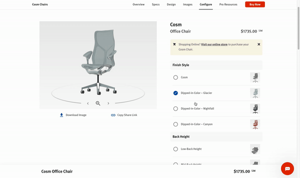 Herman Miller chair 3d customizer and 3d configurator