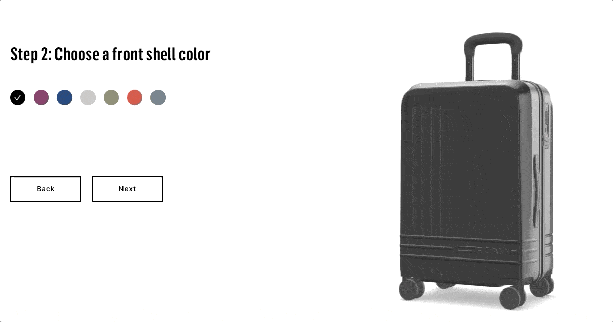 Jaunt luggage configurator from ROAM on Shopify