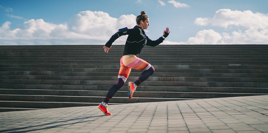 Jogger wearing custom winter gear designed through visual configuration for sporting goods