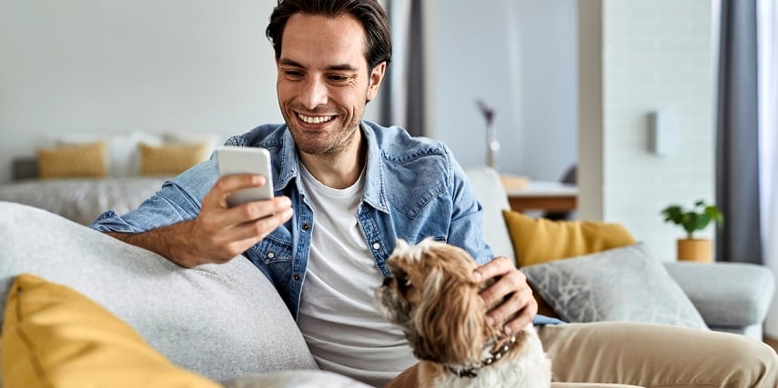 Man relaxing and shopping online on AR for eCommerce platforms