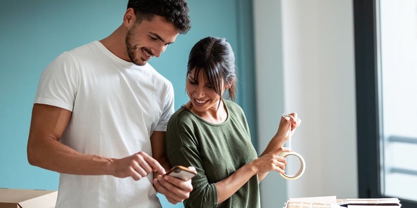 New homeowners browsing through a WooCommerce product configurator for custom closet hardware