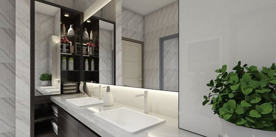 Remodeled bathroom with fixtures designed in a visual configurator
