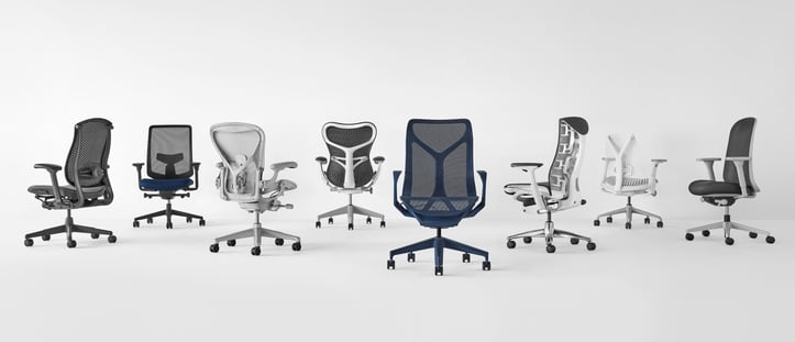 Row of virtually photographed Verus office chairs