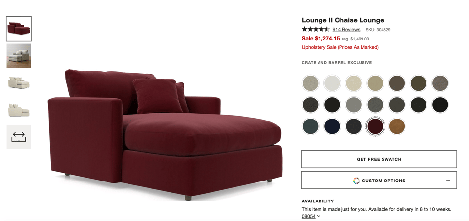 Crate and Barrel virtual photographer chaise image