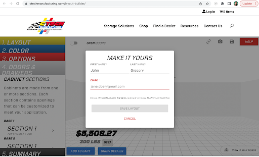 Configuration and room planner save ‘n share with designers and customers.
