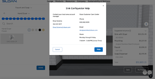 Connect configuration directly to personal design consultant in real time.