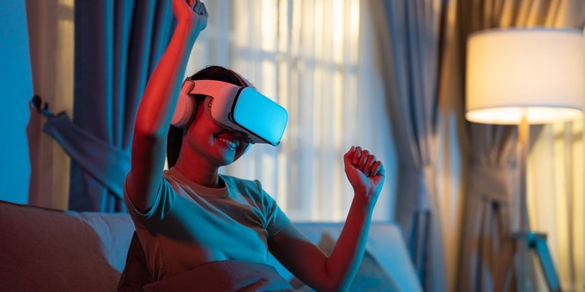 Shopper exploring virtual stores through VR