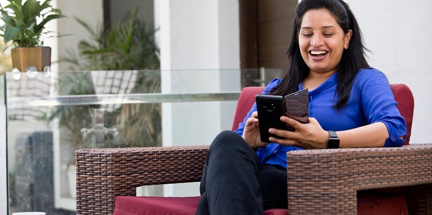 Shopper ordering patio furniture through a visual configurator to match her existing chair