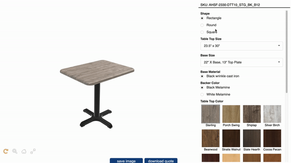Stratis table online customizer