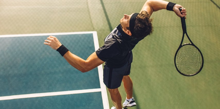 Tennis athlete with a racket designed via visual configuration for sporting goods