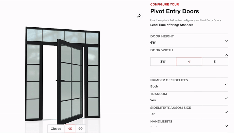 Threekit 3D product configurator example of a customized front entry doors