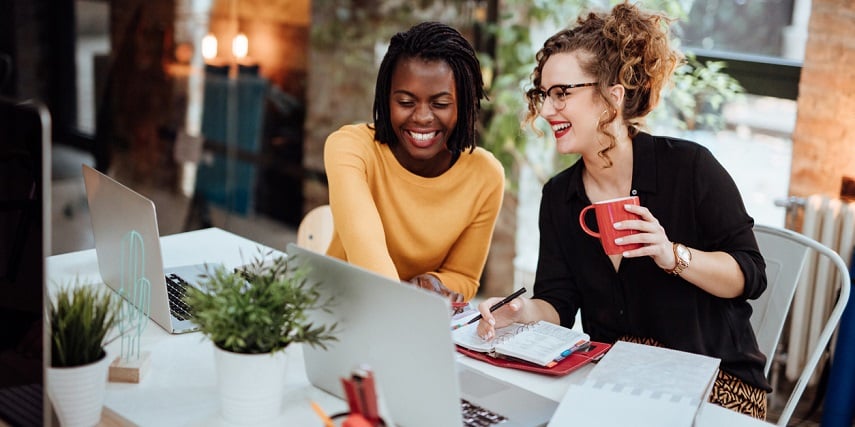 Two marketing professionals using a product customizer to create digital assets for campaigns