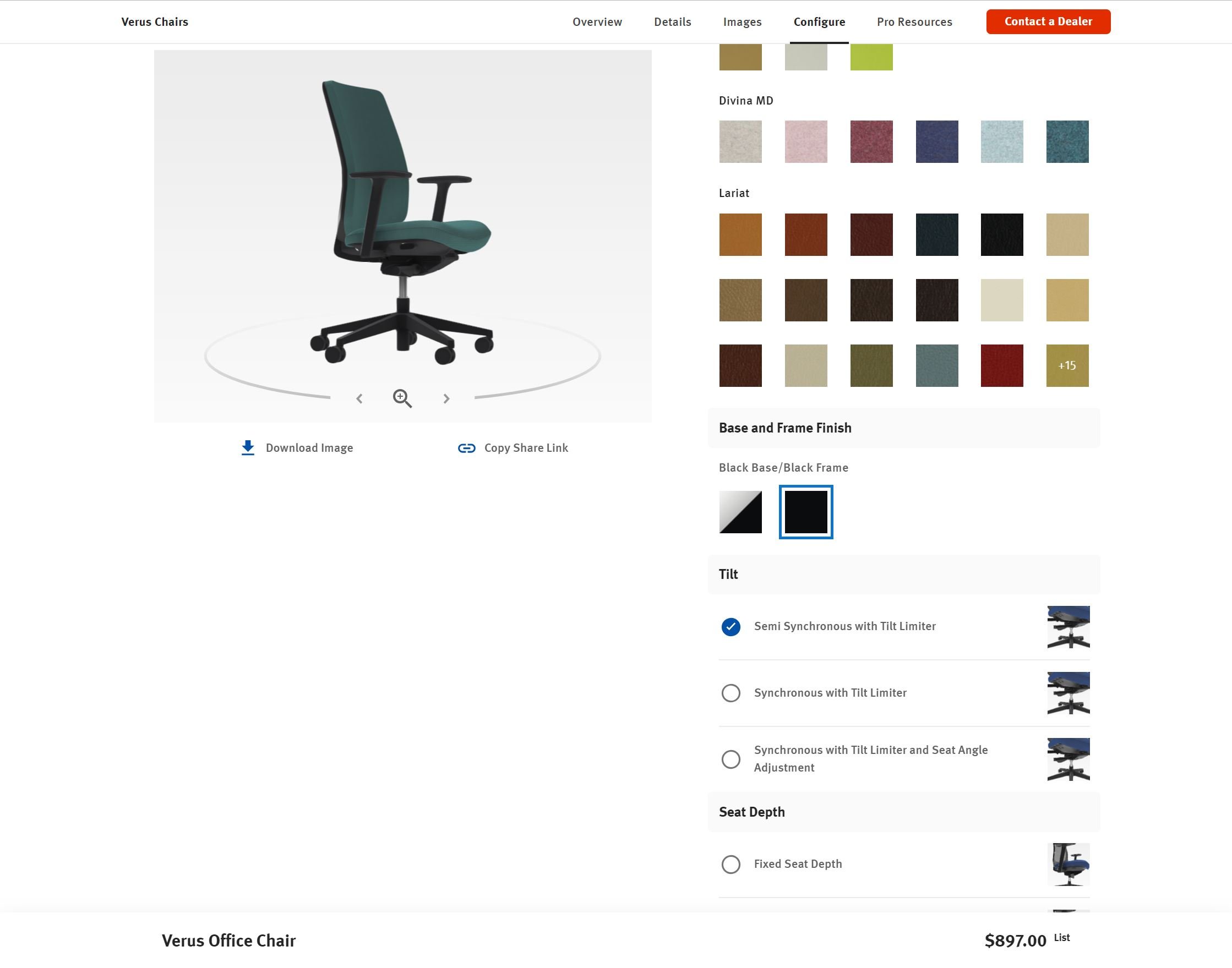 Verus Chairs Product Configurator