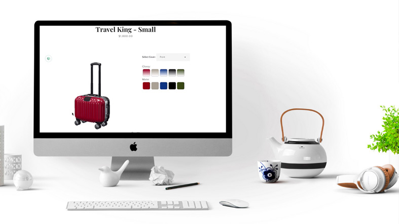 Luggage ecommerce experience image with customization