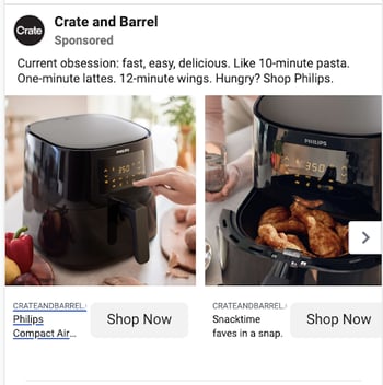 Crate and Barrel employs a carousel to show their products in action. 