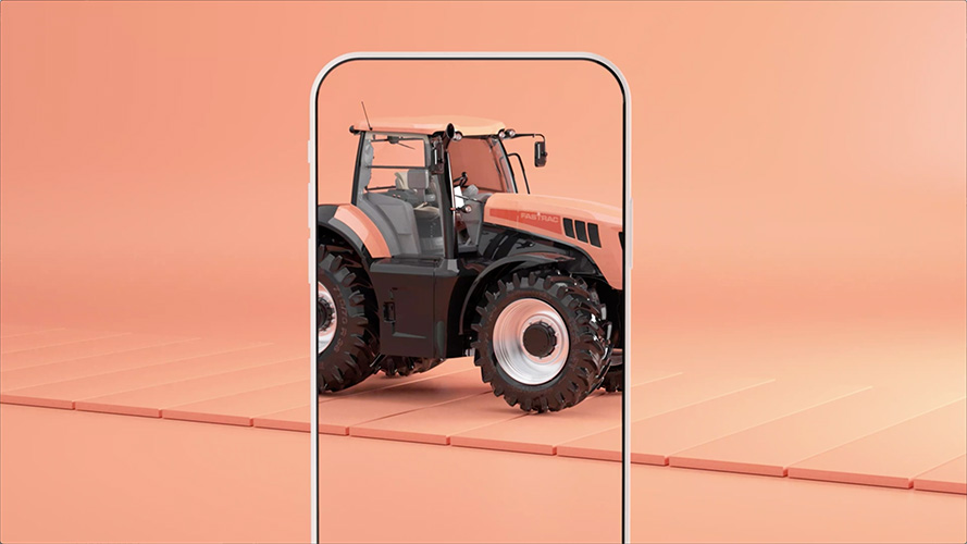 vehicle set against a pink background viewed in a phone