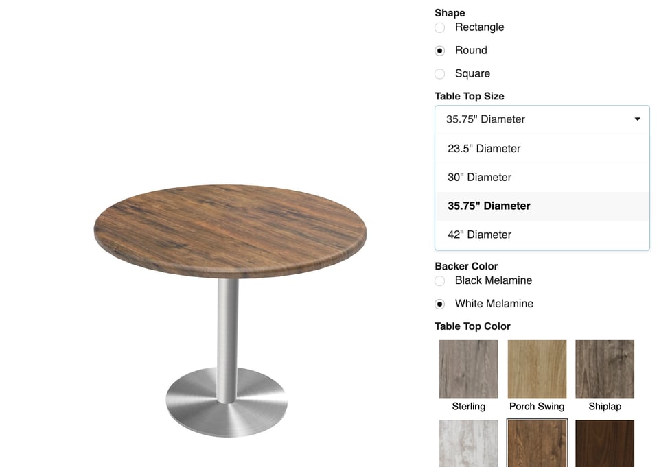 customizing table dimensions in real time