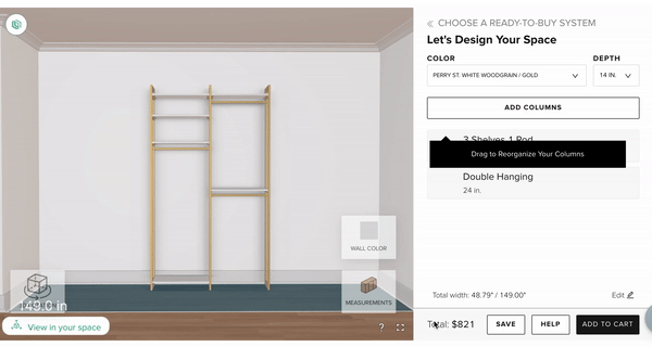 A GIF of a wooden cabinet being virtually constructed in a room using Threekit’s 3D configurator