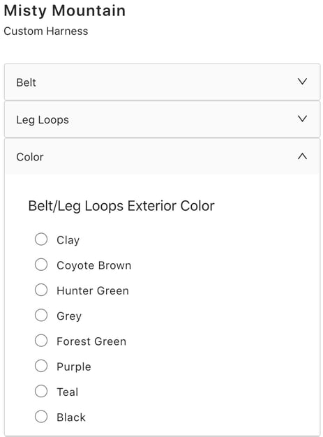 misty mountain harness color customization