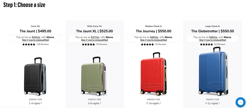 online product configurator for ROAM luggage