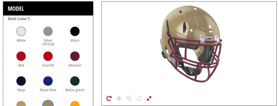 Shell color options in the Model section of product builder