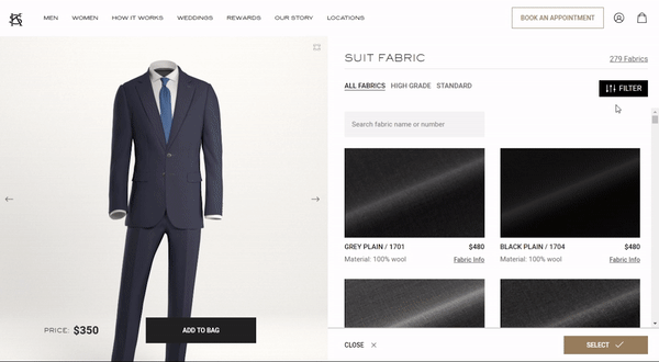 suit customizer for Kashiyama