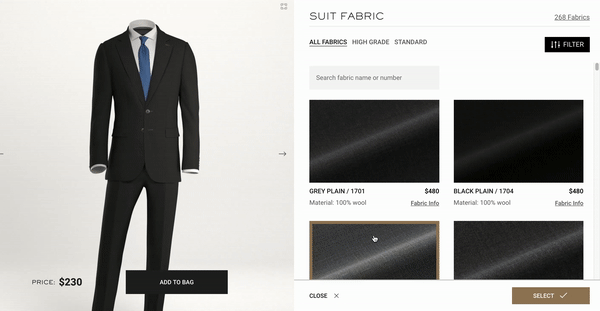 Kashiyama suit 3d configurator and 3d customizer