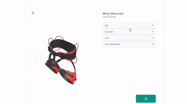 Example of a Wordpress product customizer for climbing harnesses