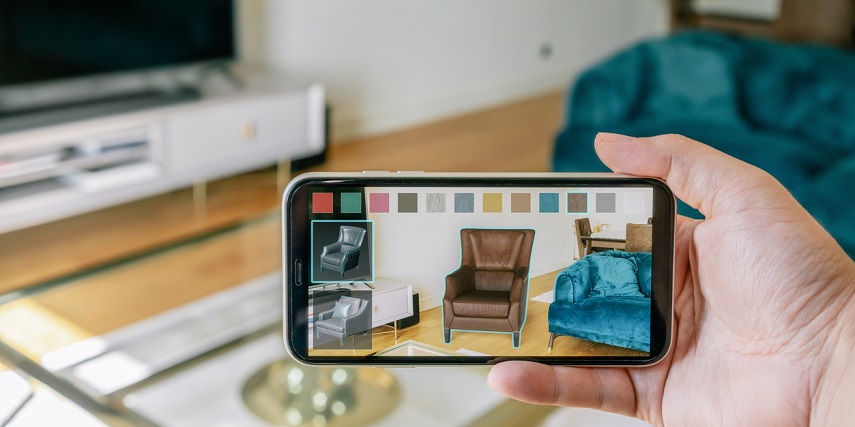 Customer using augmented reality to shop for furniture