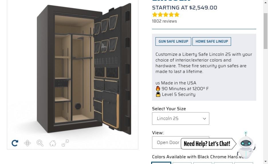 Liberty Safe online customization for interior of safe