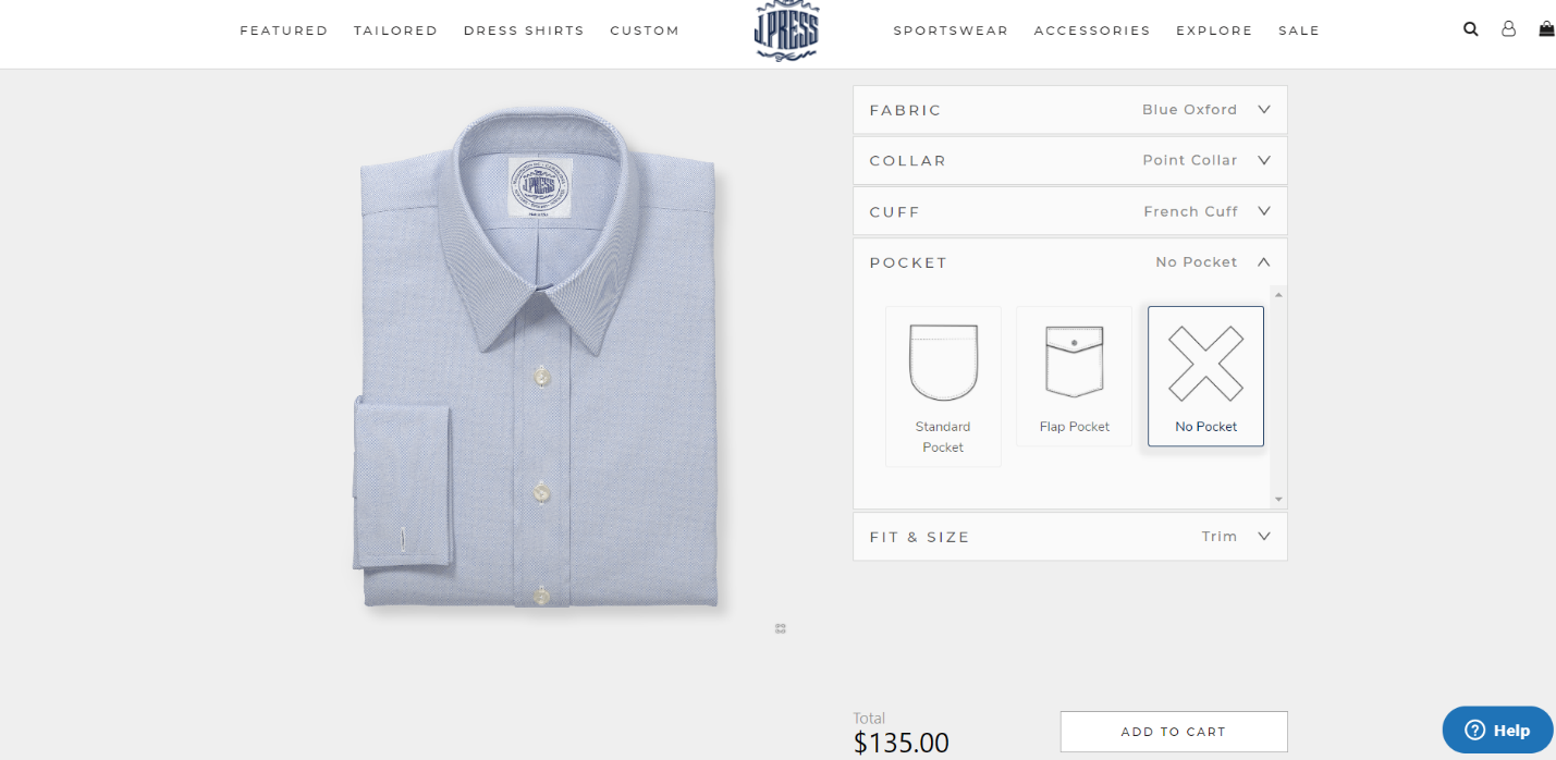 3d for apparel J. press shirt configurator