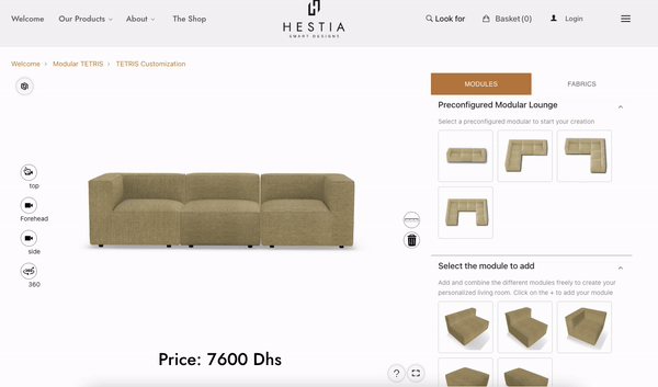 Furniture configurator for creating custom products