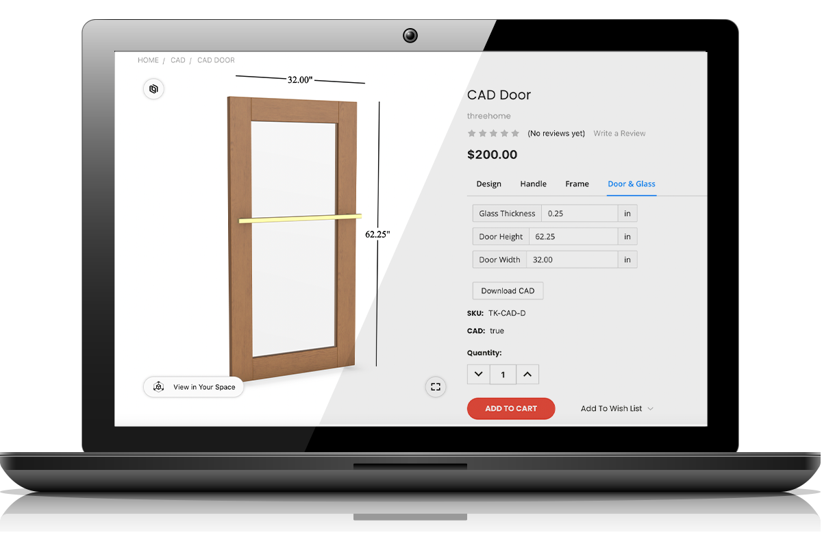 interface of a product customizer for custom doors