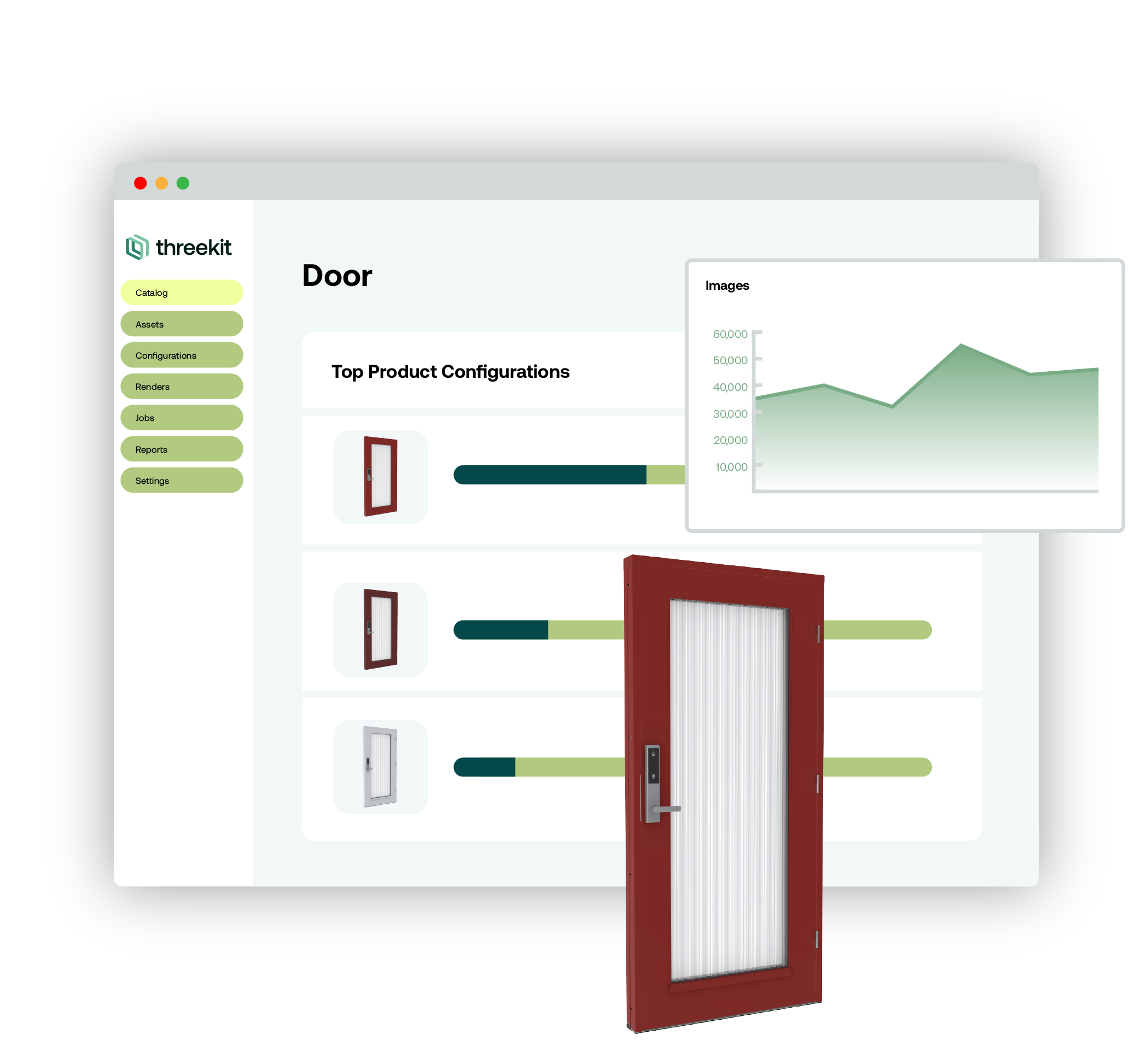 interface of a product customizer for custom doors