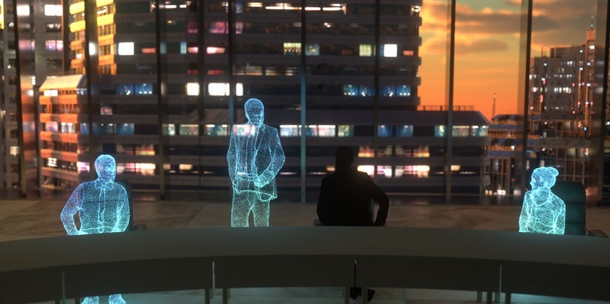 Professionals in a virtual workspace in the metaverse