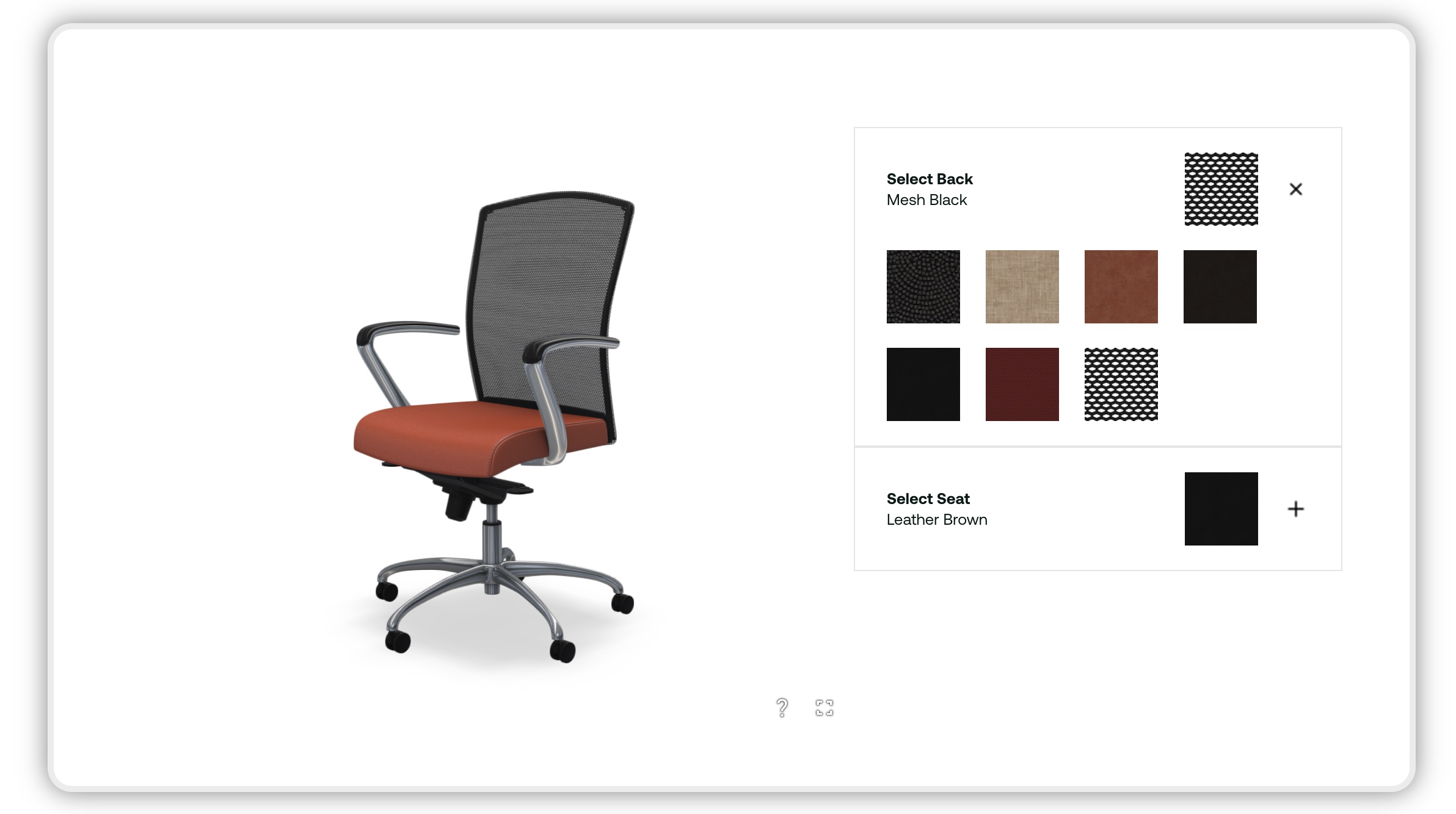 SAP product configurator of an office chair