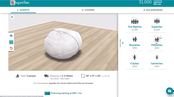 Lovesac web-based product configurator