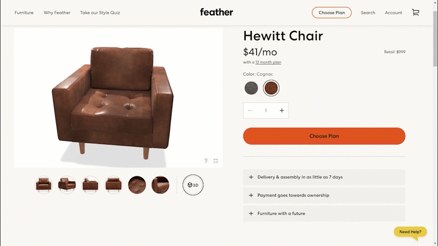 product page with a visual configurator