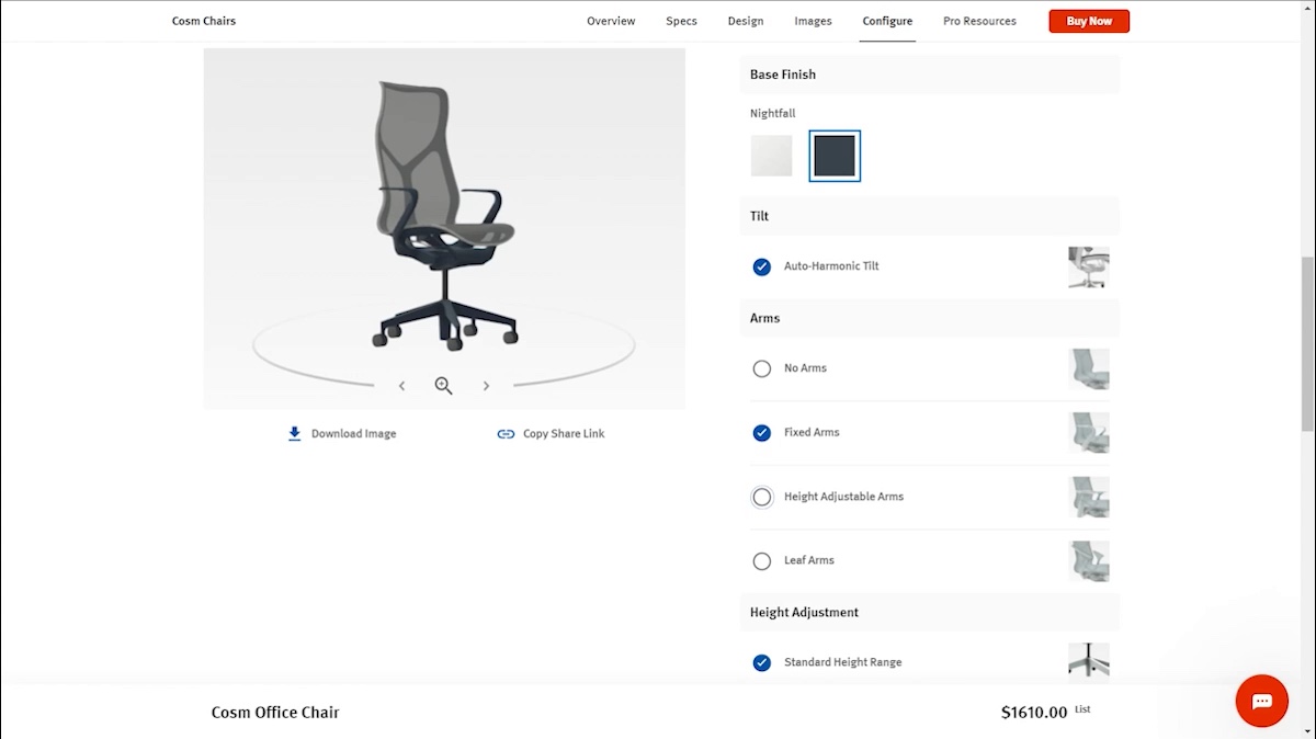 a chair product configurator helping with digital asset management