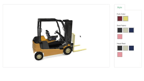 Gif 3D rendering of forklift with color customization options