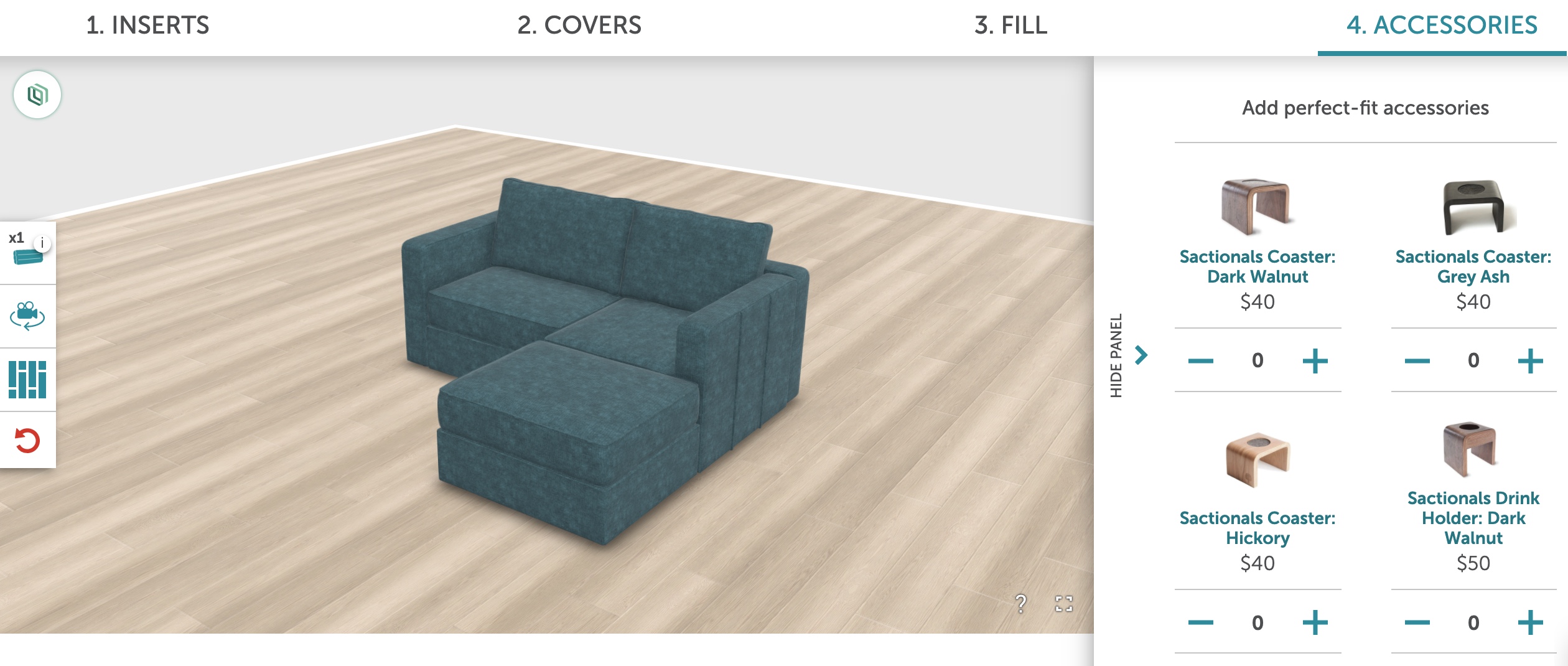 blue sofa in a Magento product configurator